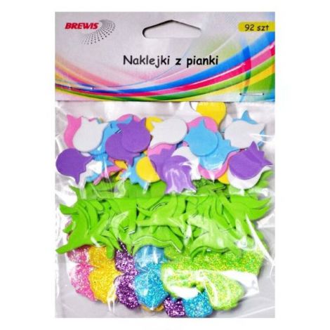 Naklejki z mikrogumy Brewis Kwiatki, 92szt